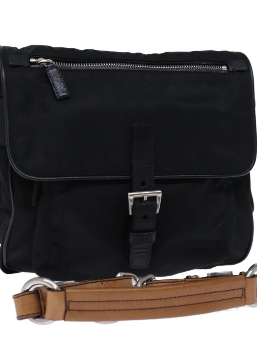 PRADA Shoulder Bag Nylon Leather Black Auth am6182V